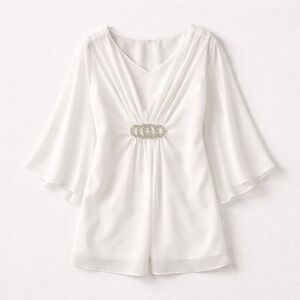 Elegant White/ Cream Dress with Pearl Detail